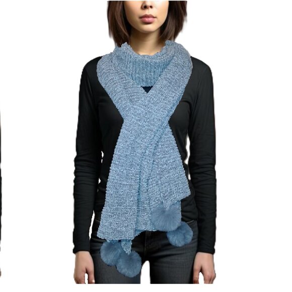 Women's Oversized Knit Sweater Scarf with Pom-Pom Details NWT - Picture 4 of 5